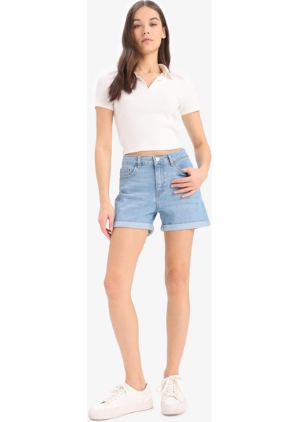 Normal Bel Yıkamalı Cepli Duble Paça Jean Şort E0701AX25SM