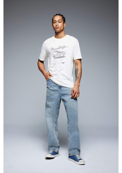 %100 Pamuk Baggy Fit Geniş Kalıp Normal Bel Geniş Paça Jean Yıkamalı Pantolon B3926AX25SP
