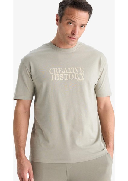 %100 Pamuk Regular Fit Bisiklet Yaka Baskılı Kısa Kollu Tişört E3780AX25SM