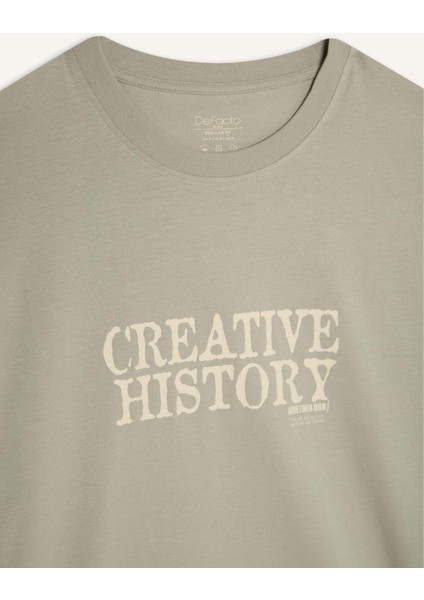 %100 Pamuk Regular Fit Bisiklet Yaka Baskılı Kısa Kollu Tişört E3780AX25SM