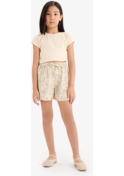 Kız Çocuk Çiçek Desenli Viskon Şort