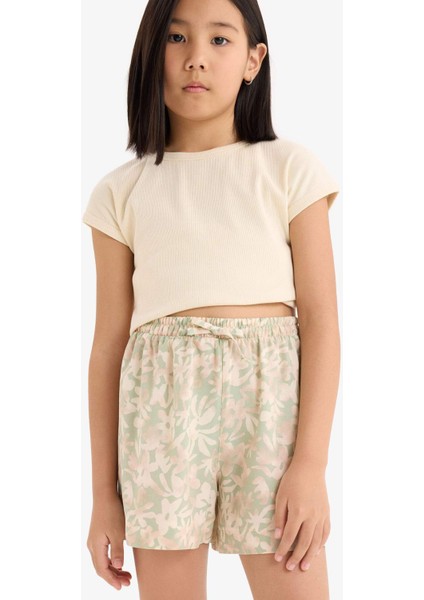 Kız Çocuk Çiçek Desenli Viskon Şort