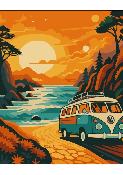 Sayılarla Boyama Seti 40X50 cm (Çıtalı) Fırça Boya Dahil Numaralı Tuval Mavi Araba Nostalji fiyatları