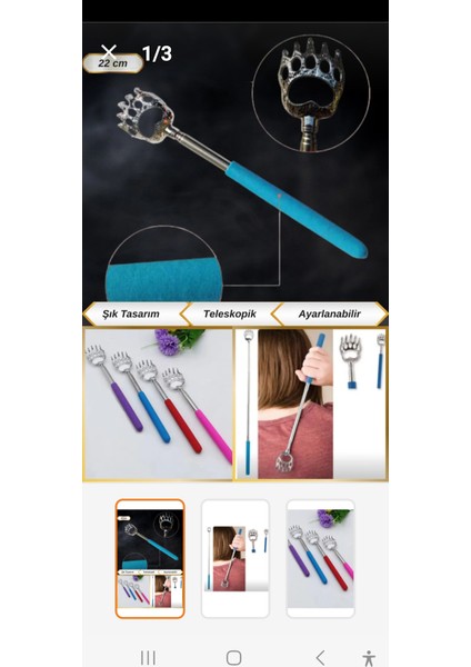 Teleskopik Sırt Kaşıma Aparatı, Metal, Rahat ve Pratik Kullanım