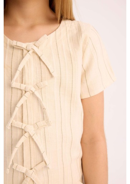 Kız Çocuk Önden Bağlamalı Kısa Kollu Bluz D9141A825SM