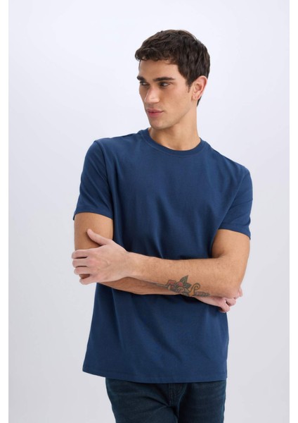 %100 Pamuk New Regular Fit Bisiklet Yaka Basic Düz Kısa Kollu Tişört V7699AZ25SP