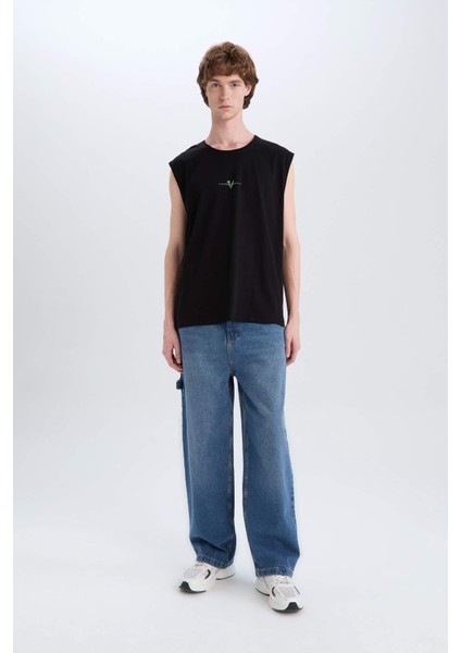 %100 Pamuk Vikings Valhalla Boxy Fit Bisiklet Yaka Sırt Baskılı Atlet E3320AX25SM