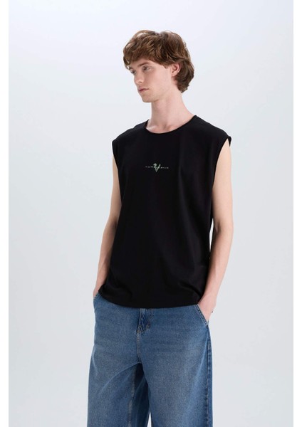 %100 Pamuk Vikings Valhalla Boxy Fit Bisiklet Yaka Sırt Baskılı Atlet E3320AX25SM