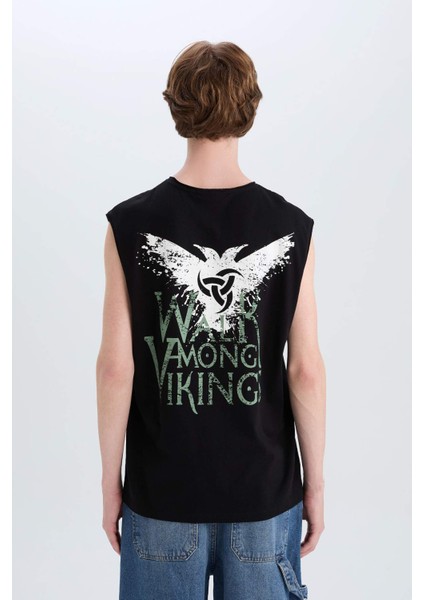 %100 Pamuk Vikings Valhalla Boxy Fit Bisiklet Yaka Sırt Baskılı Atlet E3320AX25SM