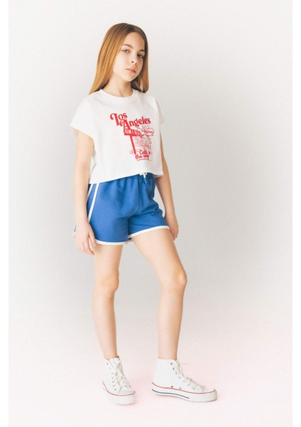 Kız Çocuk 2'li Takım Baskılı Kısa Kollu Tişört Beli Lastikli Şort E3818A825SM