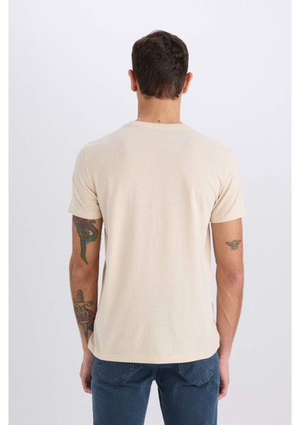 %100 Pamuk Slim Fit Dar Kesim Bisiklet Yaka Baskılı Kısa Kollu Tişört E0577AX25SM