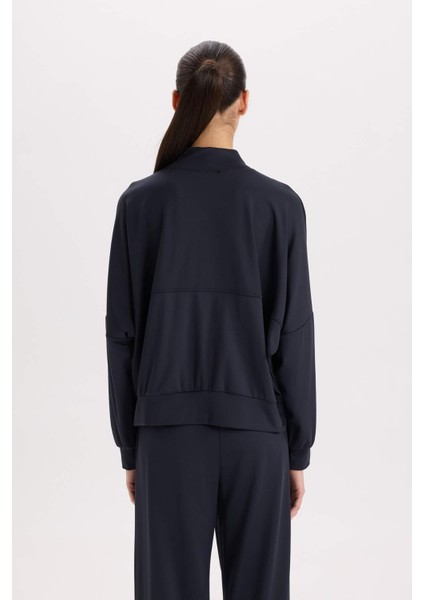 Kolej Yaka Fermuarlı Cepli Basic Düz Bomber Hırka E3952AX24WN