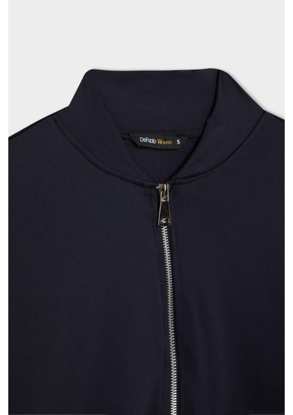 Kolej Yaka Fermuarlı Cepli Basic Düz Bomber Hırka E3952AX24WN