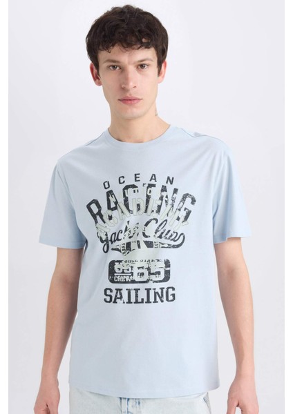 %100 Pamuk Regular Fit Bisiklet Yaka Baskılı Kısa Kollu Tişört E1317AX25SM
