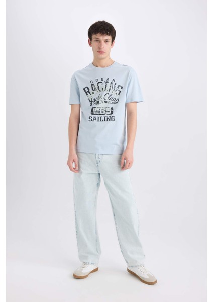 %100 Pamuk Regular Fit Bisiklet Yaka Baskılı Kısa Kollu Tişört E1317AX25SM