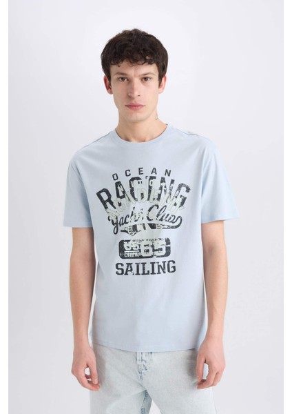 %100 Pamuk Regular Fit Bisiklet Yaka Baskılı Kısa Kollu Tişört E1317AX25SM