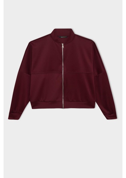 Regular Fit Kolej Yaka Fermuarlı Cepli Basic Düz Bomber Hırka E3952AX24WN