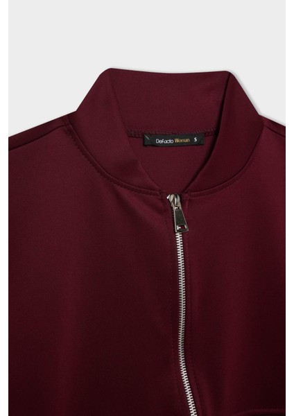 Regular Fit Kolej Yaka Fermuarlı Cepli Basic Düz Bomber Hırka E3952AX24WN