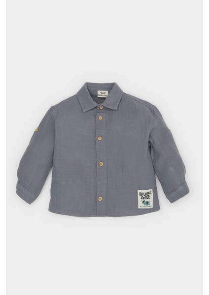 Erkek Bebek Dokuma Etiketli Müslin Uzun Kollu Gömlek E2002A525SP