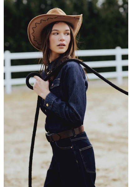 Regular Fit Cepli Düğmeli Jean Gömlek E4064AX24WN