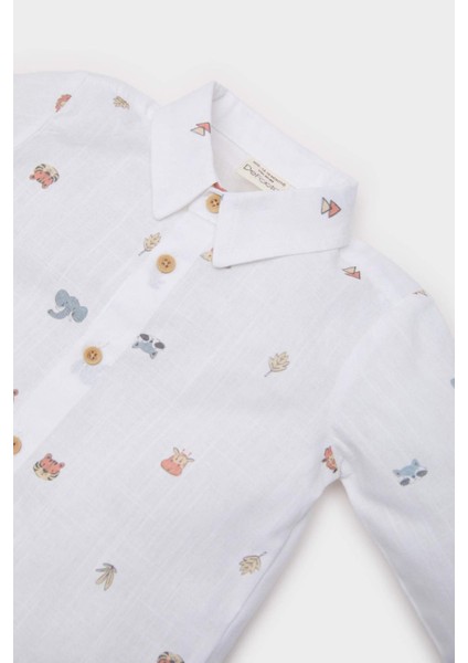 Erkek Bebek Hayvan Desenli Flamlı Poplin Uzun Kollu Gömlek E2009A525SP