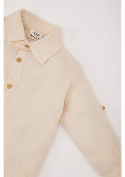 Erkek Bebek 2'li Takım Müslin Uzun Kollu Gömlek Beli Lastikli Alt E2013A525SP