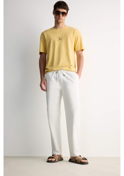 %100 Pamuk Boxy Fit Bisiklet Yaka Baskılı Kısa Kollu Tişört E0911AX25SM