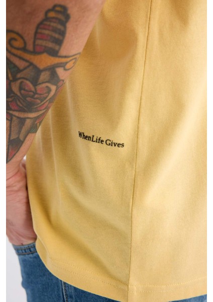 %100 Pamuk Boxy Fit Bisiklet Yaka Baskılı Kısa Kollu Tişört E0911AX25SM