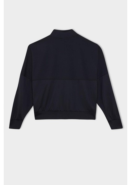 Kolej Yaka Fermuarlı Cepli Basic Düz Bomber Hırka E3952AX24WN