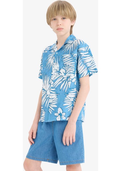 Erkek Çocuk Oversize Geniş Kalıp Polo Yaka Desenli Kısa Kollu Gömlek E2905A825SM