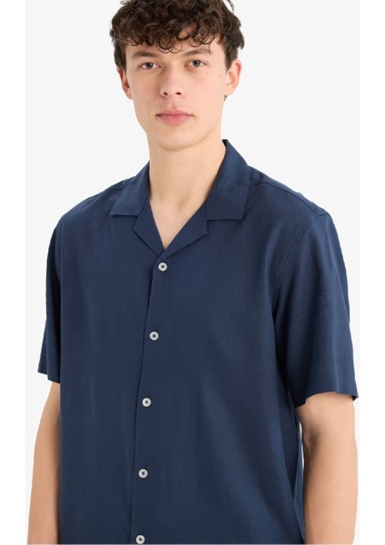 Relax Fit Polo Yaka Keten Karışımlı Kısa Kollu Gömlek D9882AX25AU