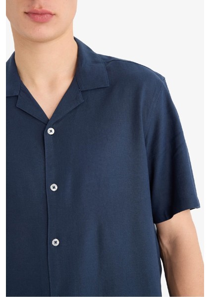 Relax Fit Polo Yaka Keten Karışımlı Kısa Kollu Gömlek D9882AX25AU