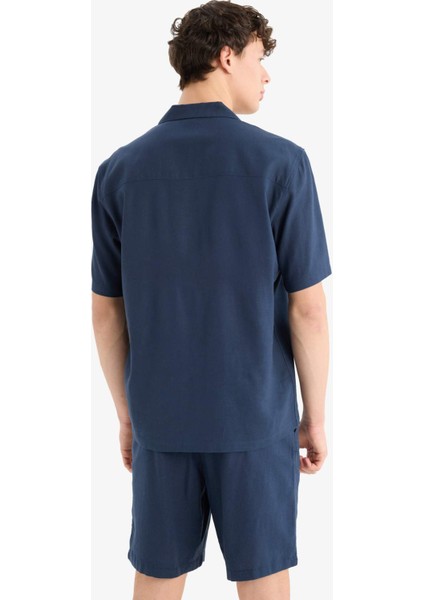 Relax Fit Polo Yaka Keten Karışımlı Kısa Kollu Gömlek D9882AX25AU