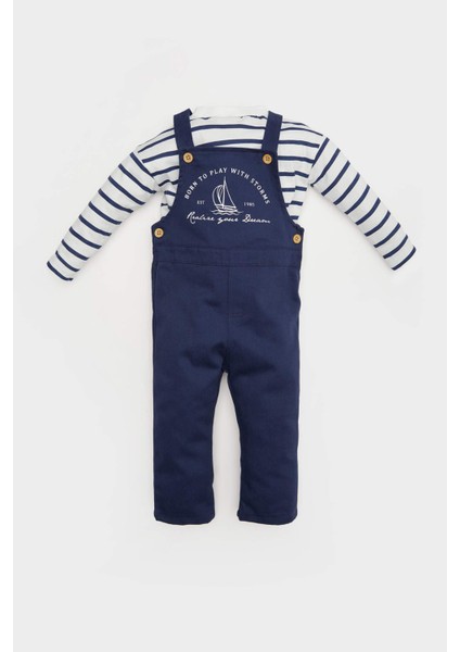 Erkek Bebek 2'li Takım Çizgili Uzun Kollu Tişört Salopet E2015A525SP