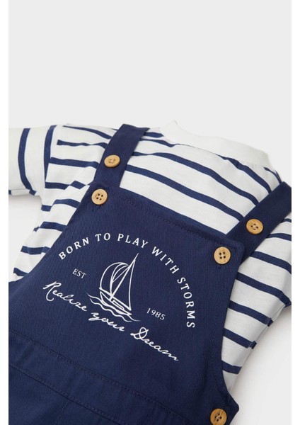 Erkek Bebek 2'li Takım Çizgili Uzun Kollu Tişört Salopet E2015A525SP
