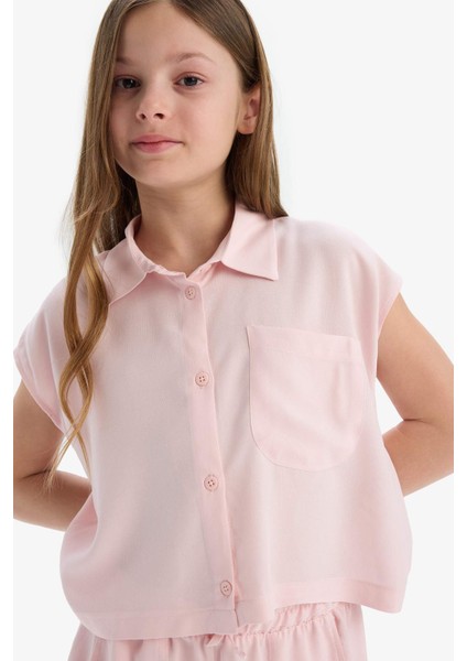 Kız Çocuk Cropped Fit Pamuklu Kısa Kollu Gömlek D7644A825SM