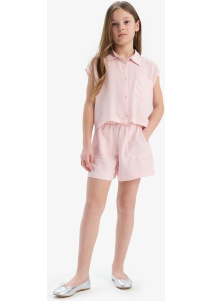 Kız Çocuk Cropped Fit Pamuklu Kısa Kollu Gömlek D7644A825SM