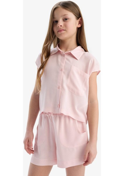 Kız Çocuk Cropped Fit Pamuklu Kısa Kollu Gömlek D7644A825SM