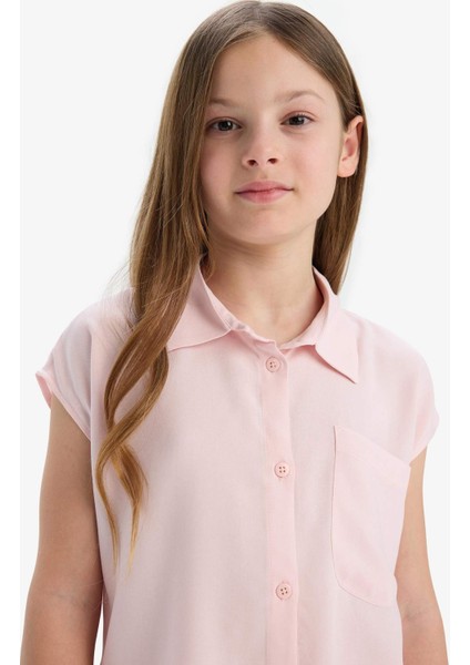 Kız Çocuk Cropped Fit Pamuklu Kısa Kollu Gömlek D7644A825SM