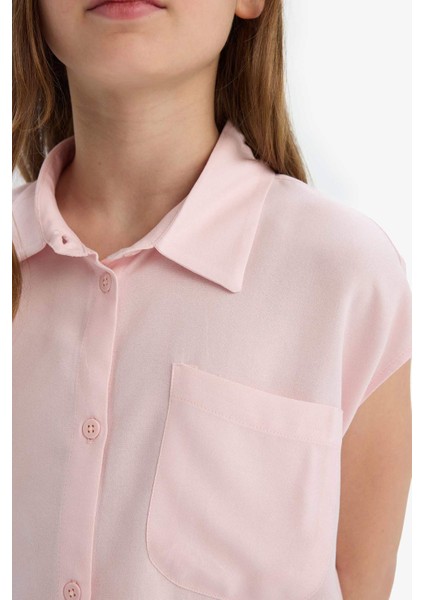 Kız Çocuk Cropped Fit Pamuklu Kısa Kollu Gömlek D7644A825SM