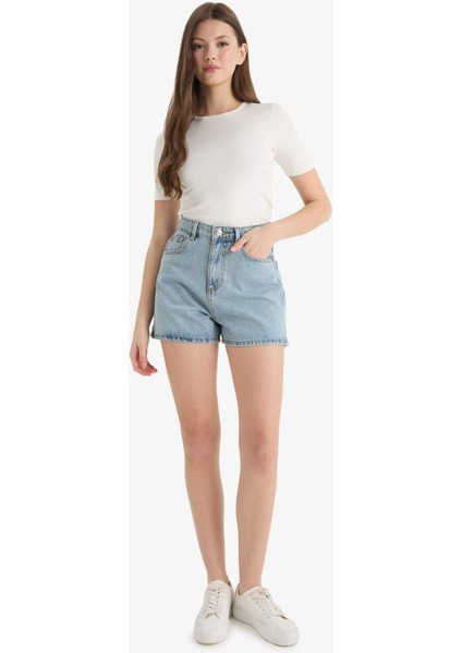 Mom Fit Yüksek Bel Crop Fit Jean Şort