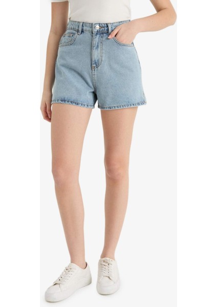 Mom Fit Yüksek Bel Crop Fit Jean Şort