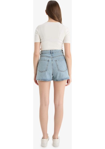 Mom Fit Yüksek Bel Crop Fit Jean Şort