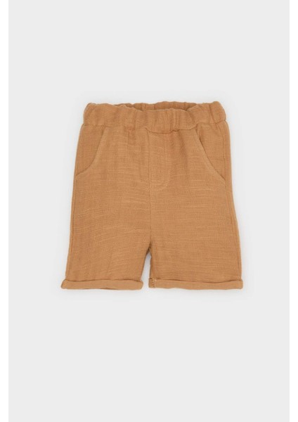 Erkek Bebek 2'li Takım Müslin Kısa Kollu Gömlek Beli Lastikli Şort