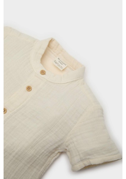 Erkek Bebek 2'li Takım Müslin Kısa Kollu Gömlek Beli Lastikli Şort