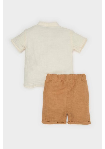 Erkek Bebek 2'li Takım Müslin Kısa Kollu Gömlek Beli Lastikli Şort