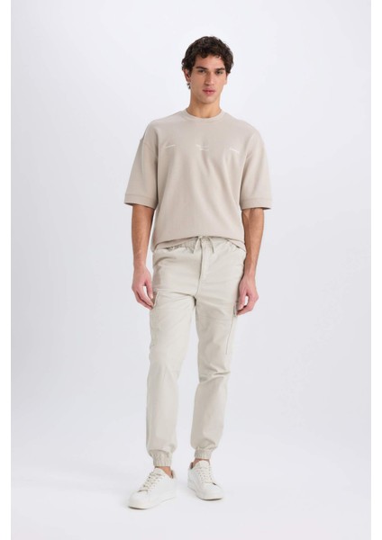 Loose Fit Bisiklet Yaka Baskılı Kısa Kollu Ağır Kumaş Tişört E0575AX25SM