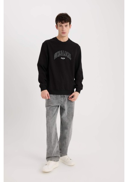 Regular Fit Bisiklet Yaka Baskılı Sweatshirt E3205AX24WN