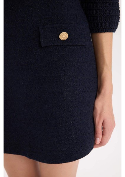 A Kesim Normal Bel Astarlı Tweed Mini Etek B0692AX24AU