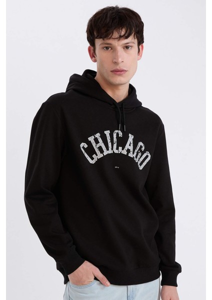 Regular Fit Kapüşonlu Baskılı Sweatshirt E3208AX24WN